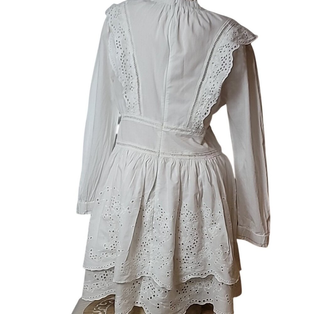 Allsaints Aislyn Broiderie White Ruffled Eyelet Dress 100% Cotton Lined EUC Worn - Picture 10 of 16